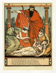 E cade in un sonno simile alla morte, dal libro illustrato di Barbablù, pub. 1879